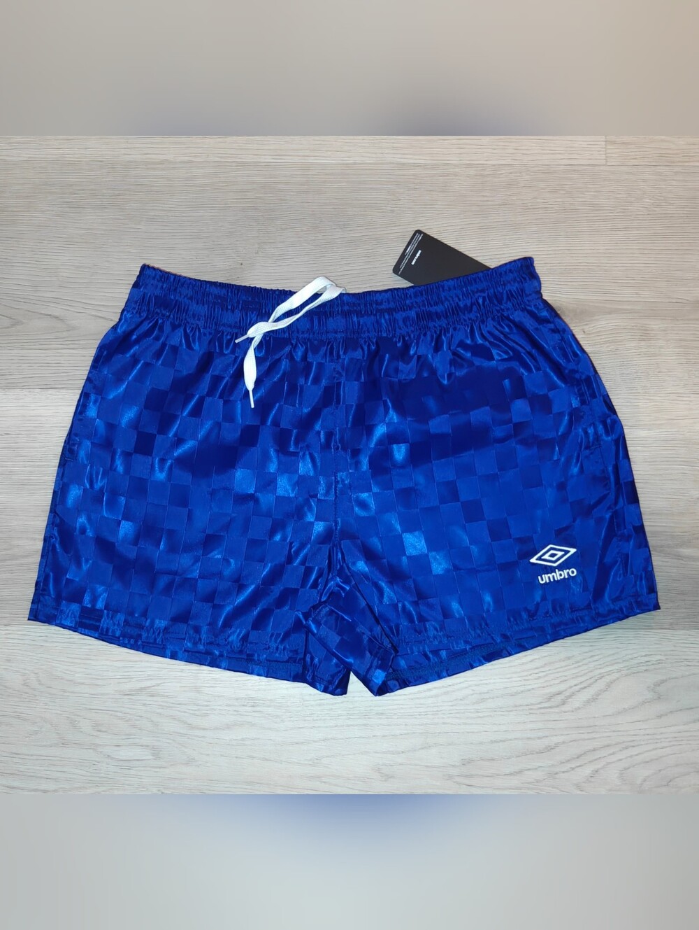 Umbro Blue Checkered Athletic Shorts with White Drawstring